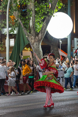 LISBON, PORTUGAL - 12 june 2016, night parade Marchas Populares, carnaval districts of cityのeditorial素材