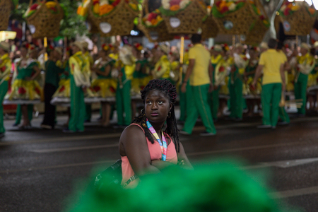 LISBON, PORTUGAL - 12 june 2016, night parade Marchas Populares, carnaval districts of cityのeditorial素材