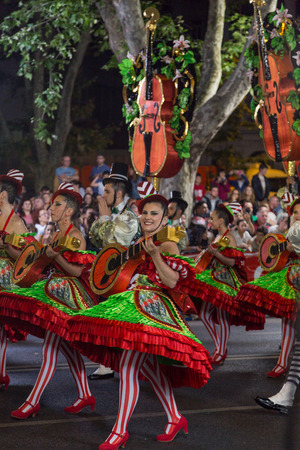 LISBON, PORTUGAL - 12 june 2016, night parade Marchas Populares, carnaval districts of cityのeditorial素材