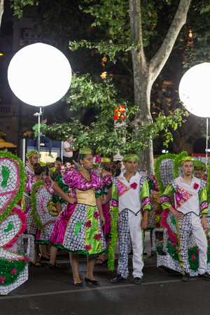 LISBON, PORTUGAL - 12 june 2016, night parade Marchas Populares, carnaval districts of cityのeditorial素材