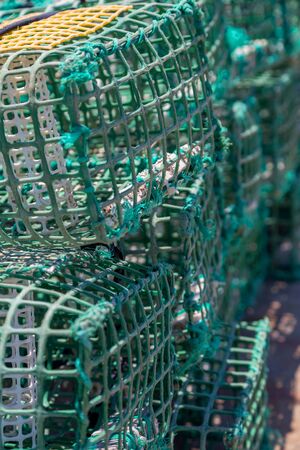 heap square green crab traps in marineの写真素材