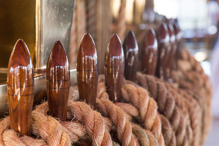 details equipment of ship on deck. different elements sailboat riggingの写真素材