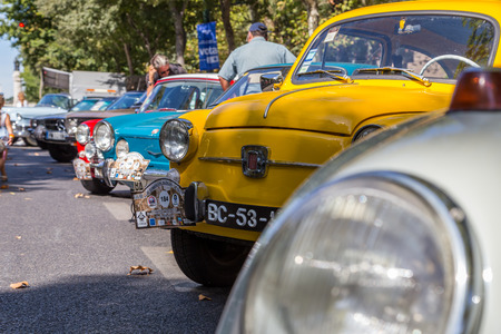 Lisbon, Portugal - september 24, 2017: Reto car show on street of the city. european and american old classic automobilesのeditorial素材