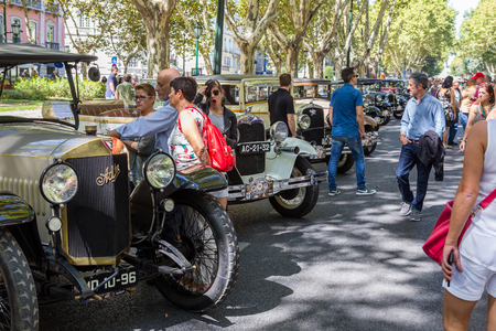 Lisbon, Portugal - september 24, 2017: Reto car show on street of the city. european and american old classic automobilesのeditorial素材