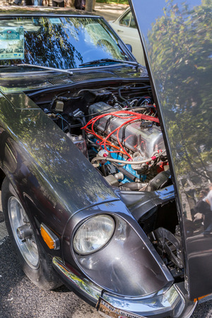 Lisbon, Portugal - september 24, 2017: Reto car show on street of the city. european and american old classic automobilesのeditorial素材