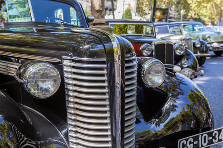 Lisbon, Portugal - september 24, 2017: Reto car show on street of the city. european and american old classic automobilesのeditorial素材