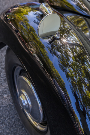 Details reto car show on street of the city. european and american old classic automobilesの写真素材