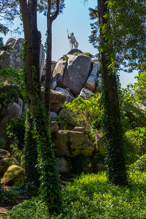 natural forest park Pena in Sintra, Portugal, with trees and stonesの写真素材