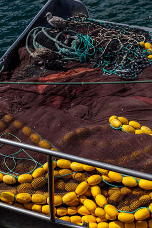 Sesimbra, Setubal, Portugal - September 01, 2021: Fishing port, a place of repair and parking of...