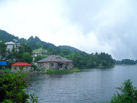 Landscape of the lake in the mountains in the north of Chinaの写真素材