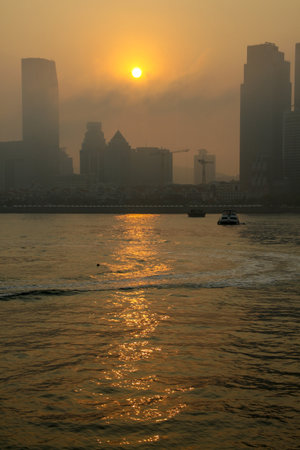 sunset in the city of hongkong,China.の写真素材