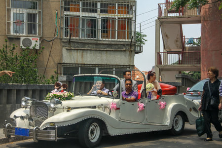 Old car in the street of Hanoi, Vietnam.の写真素材