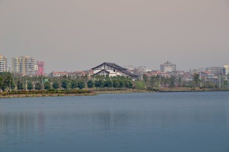 View of the city of Heilongjiang from the river.の写真素材