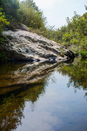 Landscape view of Huay Tueng Tao waterfall in Chiang Mai province, Thailand.の写真素材