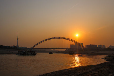 Sunset in the city, Luannan County, Hebei Province, Chinaの写真素材