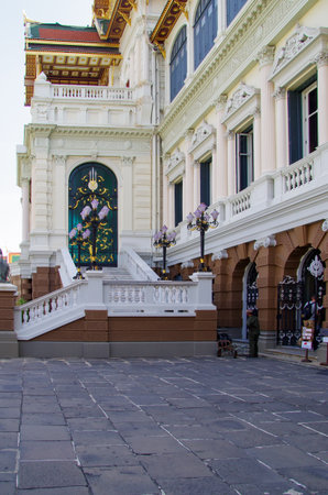 The main entrance to the Grand Hotel in Singapore.の写真素材