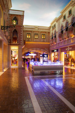 The Venetian hotel and casino in Las Vegas. The Venetian hotel opened in 1999 and is one of the largest hotels in the worldの写真素材