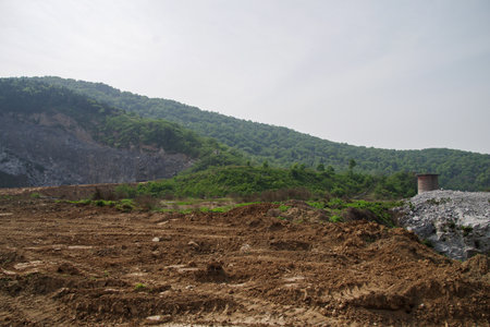 Dirt road on the hillside in the mountains of Crimea.の写真素材