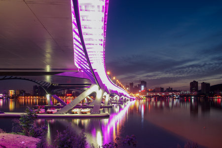Night view of the bridge over the river in Suzhou, Chinaの写真素材