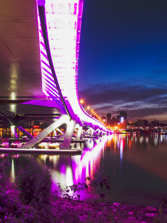 Bridge over the river at night, in Shenzhen, China.