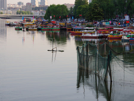 Fishing boats on the Chao Phraya River.の写真素材