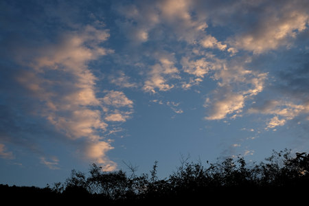 Cloudscape, Colored Clouds at Sunset with a Blue Skyの写真素材