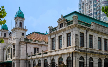 View of a historical building in an urban settingの写真素材