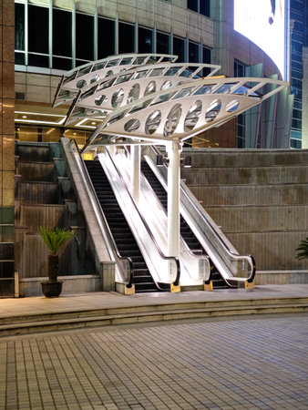 Escalator in the city center of Hong Kong, China.の写真素材