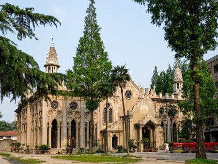 Cathedral of Our Lady of the Immaculate Conception in Hanoi, Vietnamの写真素材