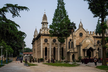 View of the Cathedral of Cartagena in Colombiaの写真素材