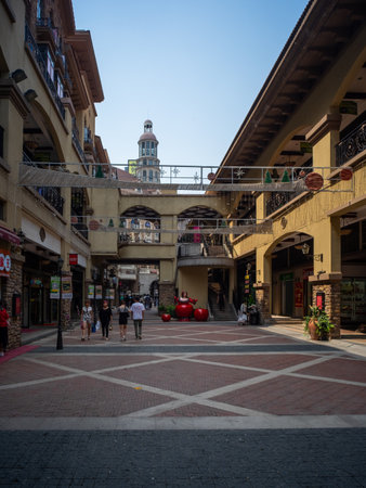 View of the street in Cartagena, Colombiaの写真素材