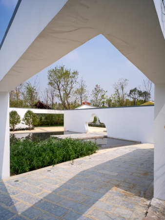 Architectural detail of a white villa in the countryside.の写真素材