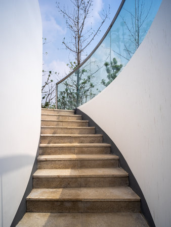 Staircase in modern building, closeup of photo with soft focusの写真素材