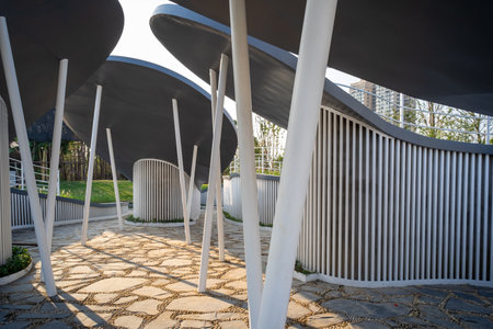 Architectural detail of a modern building in the city center.の写真素材