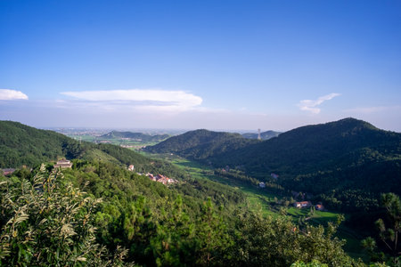 Landscape view of the hills and the village in the mountains.の写真素材