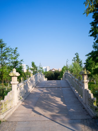 Stone bridge in a park, Luannan County, Hebei Province, Chinaの写真素材