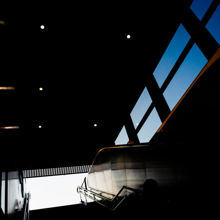 Interior of modern office building with stairs and escalators. Nobody insideの写真素材