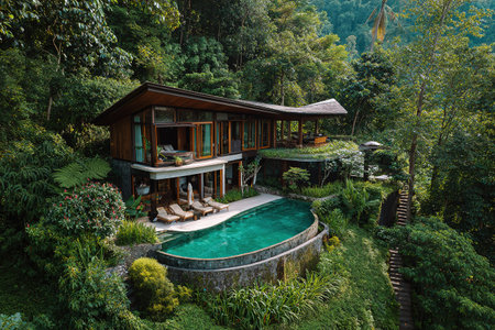 Luxury villa in the tropical forest. View from above.の素材