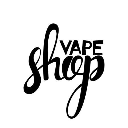 Vape shop lettering logo. Hand drawn inscription isolated on white background. Vector illustrationのイラスト素材