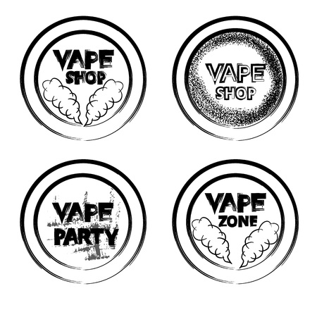 Vaping set of simple emblems. Logo for vape shop or bar. Vector illustration.のイラスト素材