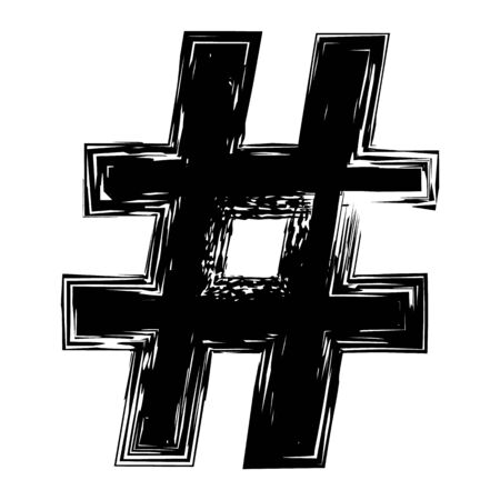 Hashtag sign. Grunge black symbol on white background. Vector illustration. Good for web, t-shirt print or blog apparelのイラスト素材