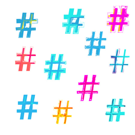 Hashtag sign color set  on white background. Vector illustrationのイラスト素材