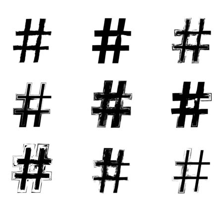 Hashtag silhouette sign on white background. Vector illustration