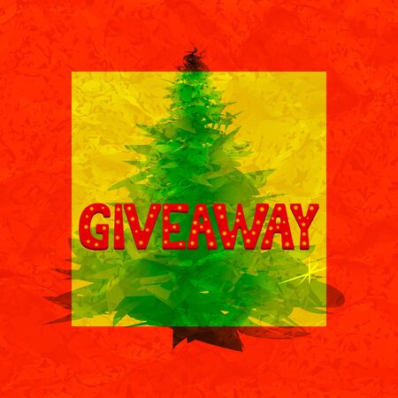 Giveaway Christmas card with tree  on red background. Vector illustration.のイラスト素材