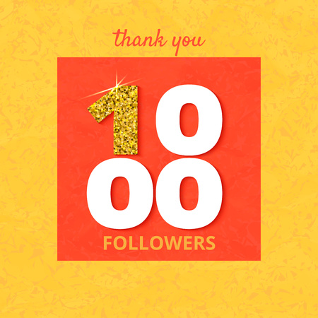 1000 followers card. Thank you followers banner on texture background. Simple vector illustration.のイラスト素材