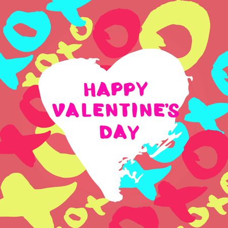 Happy Valentine's Day Phrase on Colorful Background. Handwritten Elements for Graphic Design - Banner, Poster, Flyer, Brochure, Card. Vector Illustration.のイラスト素材