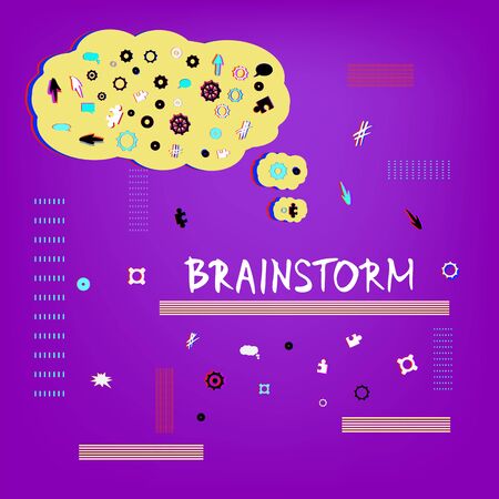 Brainstorm handwritten phrase on geometric abstract background. Trendy cover with gears and puzzles shapes. Template for graphic design - banner, poster, flyer, brochure, card. Vector illustration.のイラスト素材