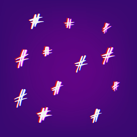 Collection of hashtag signs with chromatic defect style. Chromatic aberration effect. Trendy elements for graphic design. Vector illustration.のイラスト素材