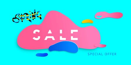 Spring Sale banner with paper cut shapes. Sliced text style. Template for promotional advertising banner. Element for graphic design - banner, poster, flyer, brochure, card. Vector illustration.のイラスト素材