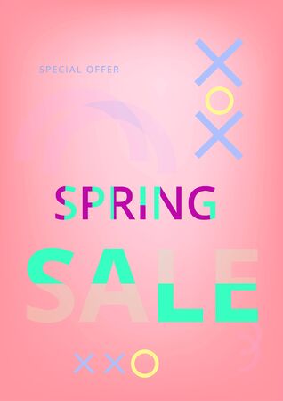 Spring Sale banner on geometric background. Sliced text style. Template for promotional advertising banner. Element for graphic design - banner, poster, flyer, brochure, card. Vector illustration.のイラスト素材
